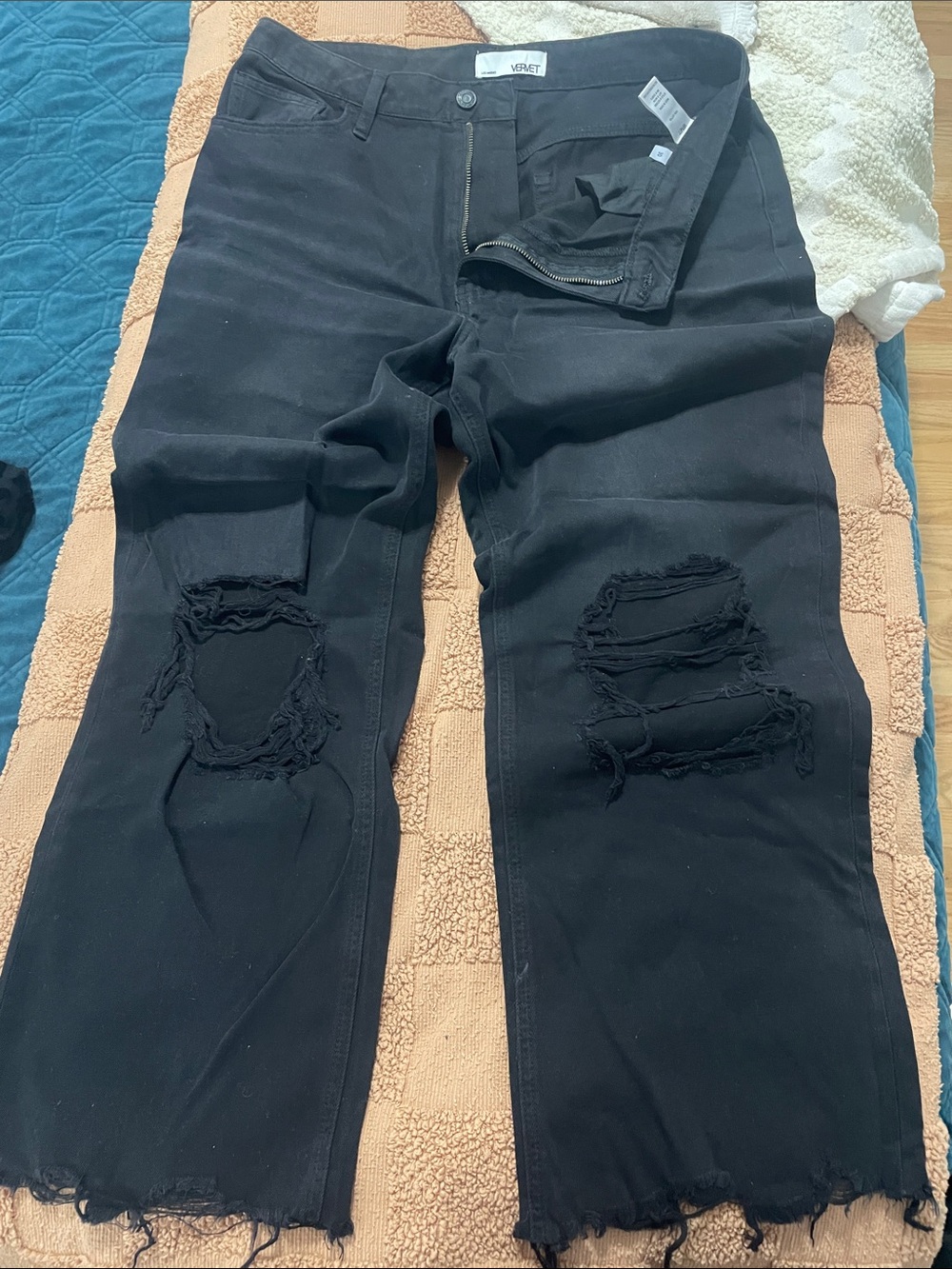VERVET BY FLYING MONKEY Black Distressed Wide Leg Jeans
